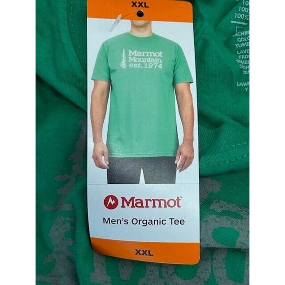 Marmot Mountain Organic Tee Shirt Graphic Print Short Sleeves Green Size XXL NWT - Picture 7 of 8